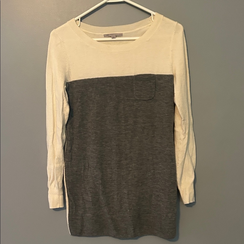 GAP Cream and Gray Crew Neck Sweater